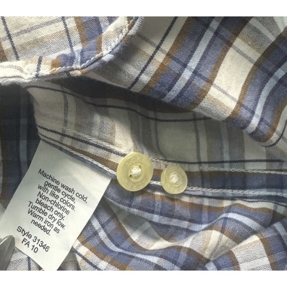 J.Crew Shirtings XL Plaid Button Down Shirt Tailored Fit Blue Brown Cotton Mens - Picture 5 of 5